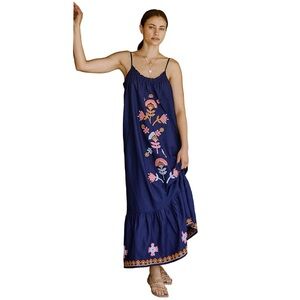Anthropologie The Malika Embroidered Maxi Dress | Navy | Size Small
